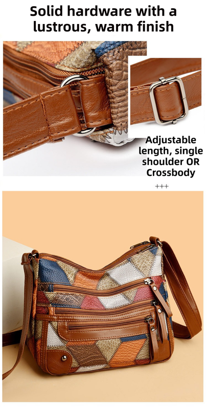 Lightweight PU Leather Pleated Shoulder Bag with Contrast Color Patchwork view 4