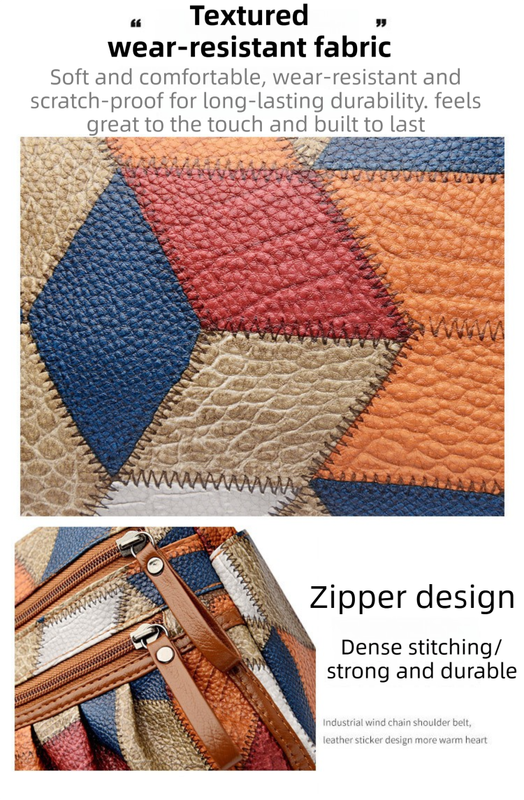 Lightweight Contrast Color Patchwork Shoulder Bag - Multi-Zipper Large view 2