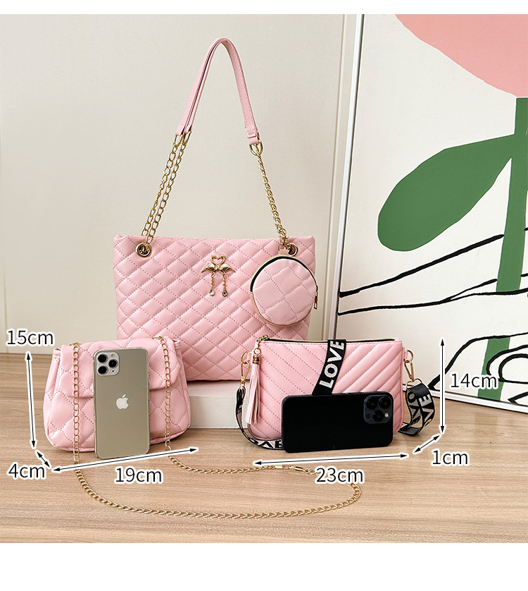 4-Piece PU Leather Rhombus Handbag Set - Large Capacity Shoulder Bag with view 2