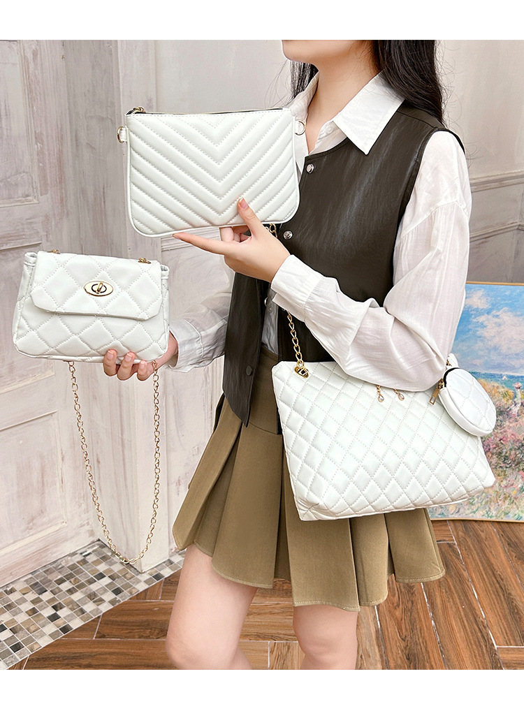 4-Piece PU Leather Rhombus Handbag Set - Large Capacity Shoulder Bag with view 2