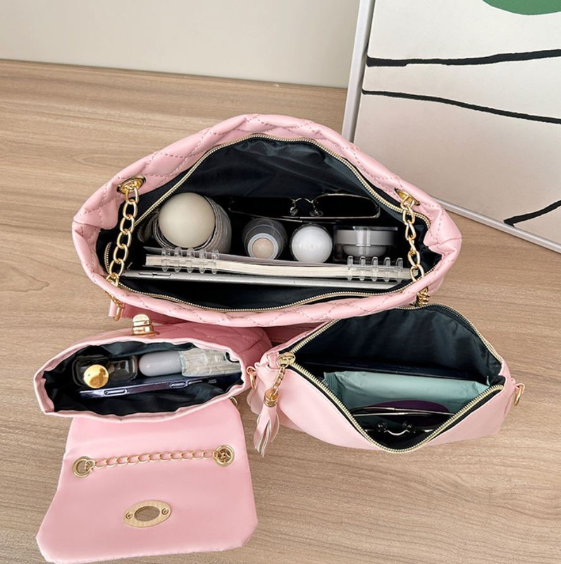 4-PCS Plaid Contrast-Color Handbag Set - Large Capacity PU Leather Shoulder view 6