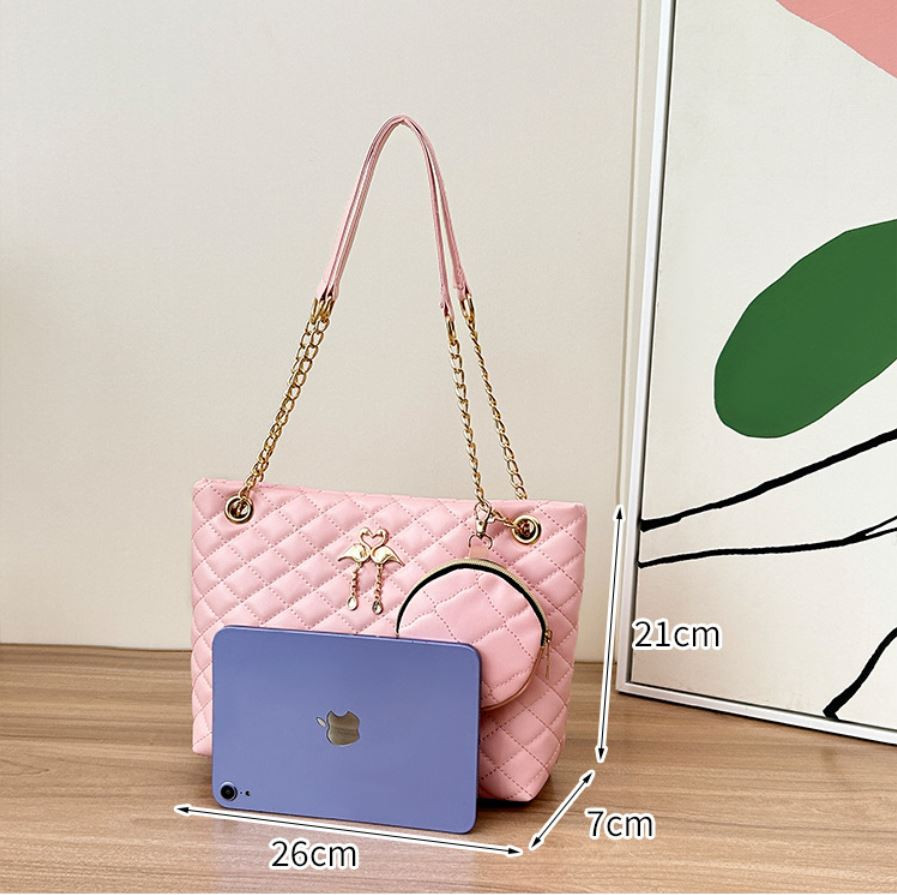 4-PCS Plaid Contrast-Color Handbag Set - Large Capacity PU Leather Shoulder view 4