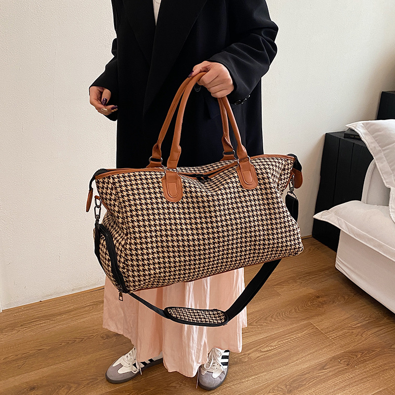 Brown Large Capacity Knitted Travel Bag with Shoe-Zone - Weekend Overnight & view 2