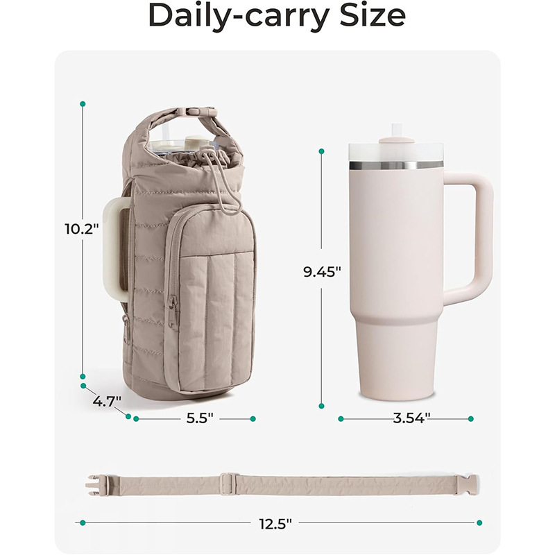 Coral Nylon Quilted Insulated Water Bottle Bag for 18-64oz Flask - Lightweight view 5