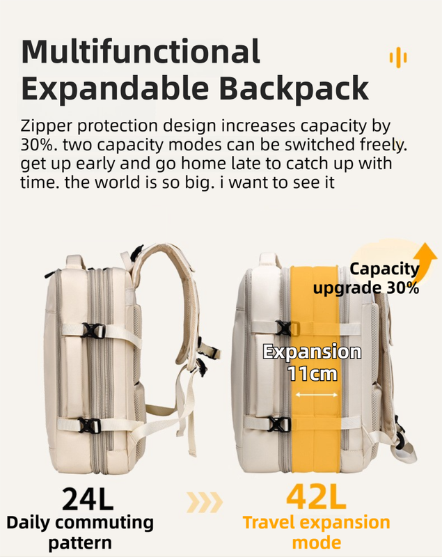 Green Expandable Travel Laptop Backpack with USB Charging Port - Waterproof view 2