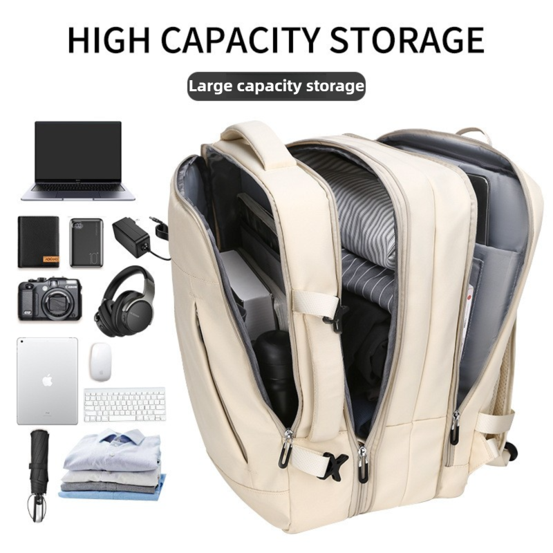 Pink Expandable Travel Laptop Backpack with USB Charging Port - Waterproof view 3