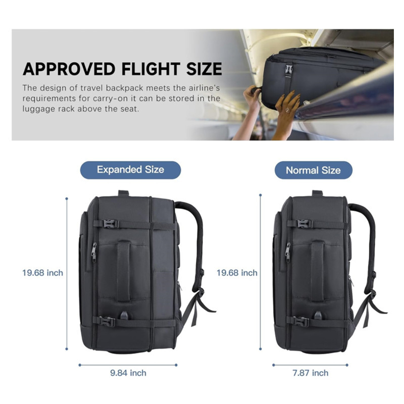 Black Expandable 17-Inch Laptop Travel Backpack with USB Port - Durable TSA view 2