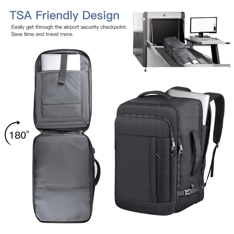 Black Expandable 17-Inch Laptop Travel Backpack with USB Port - Durable TSA view 3