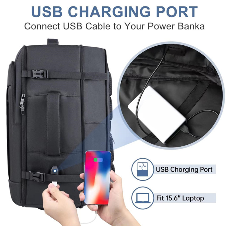 Black Expandable 17-Inch Laptop Travel Backpack with USB Port - Durable TSA view 4