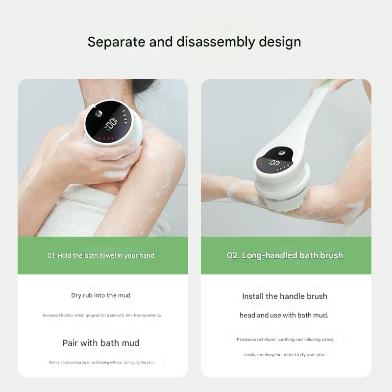 Green Electric 360°Rotating Shower Brush with Long Handle for Back view 4