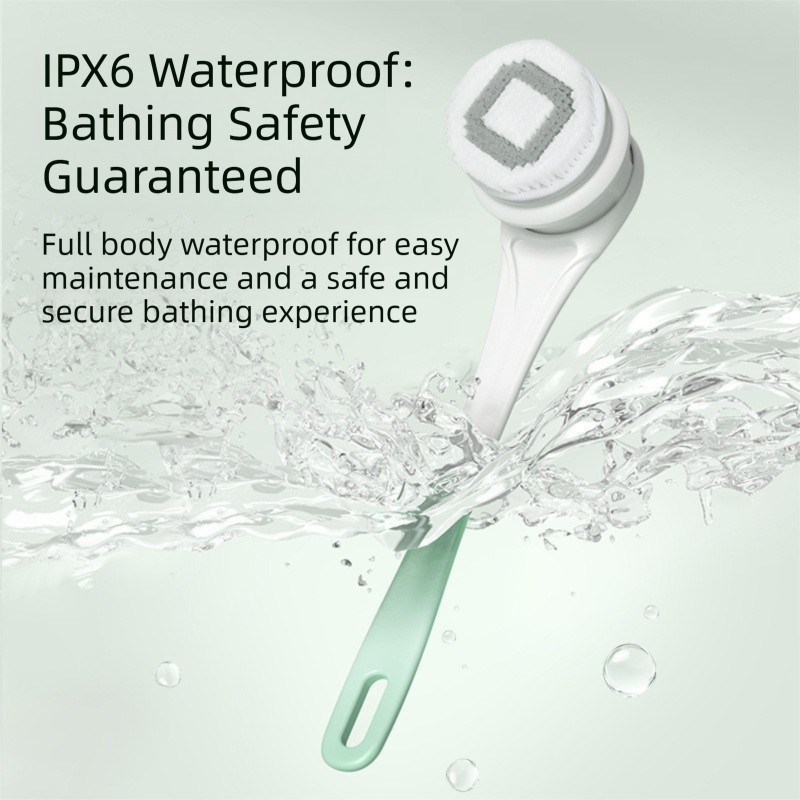 Grey Electric 360°Rotating Shower Brush with Long Handle for Back view 3