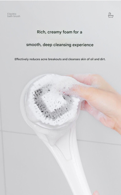 Grey Electric 360°Rotating Shower Brush with Long Handle for Back view 5