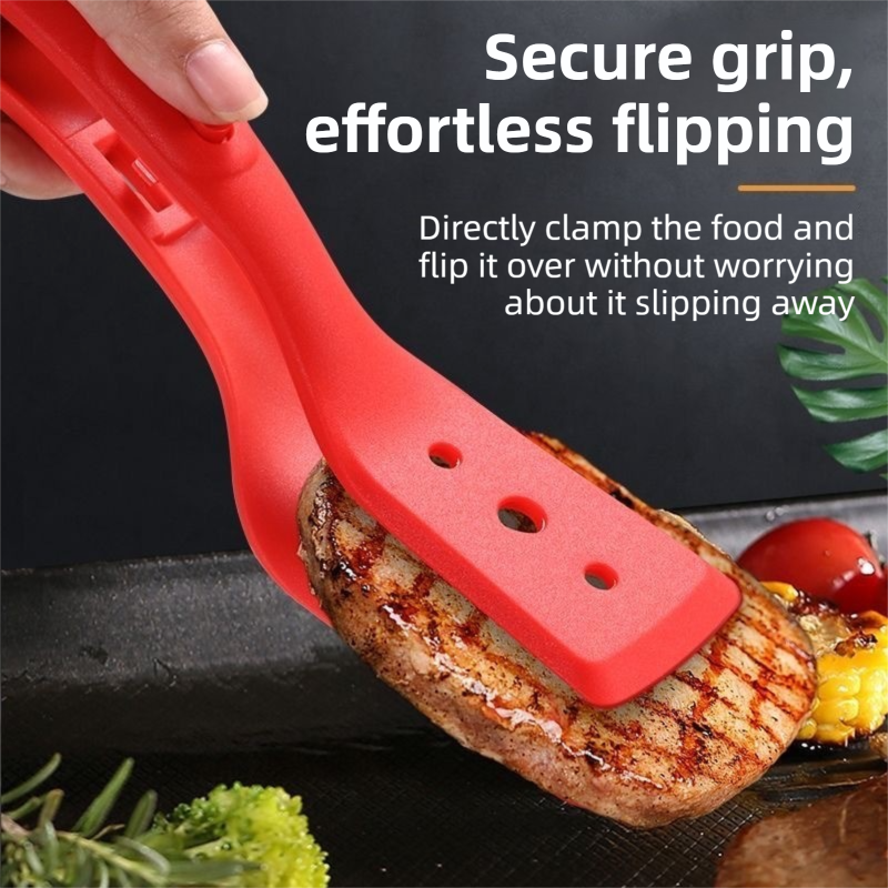 2-in-1 Black Silicone Spatula Tongs with Locking Clip & Oil Drainage view 4