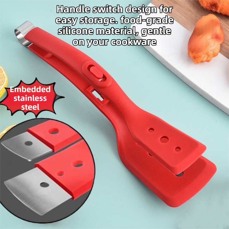 2-in-1 White Silicone Spatula Tongs with Locking Clip & Oil Drainage view 3