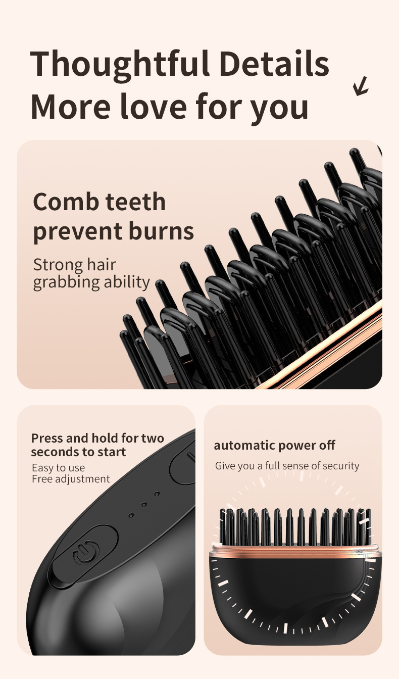 Black Cordless Portable Hair Straightening & Curling Brush - Plant Protein view 6