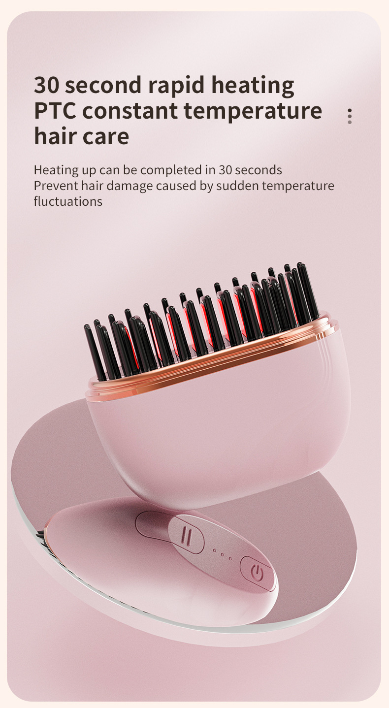 Pink Cordless Portable Hair Straightening & Curling Brush - Plant Protein view 6