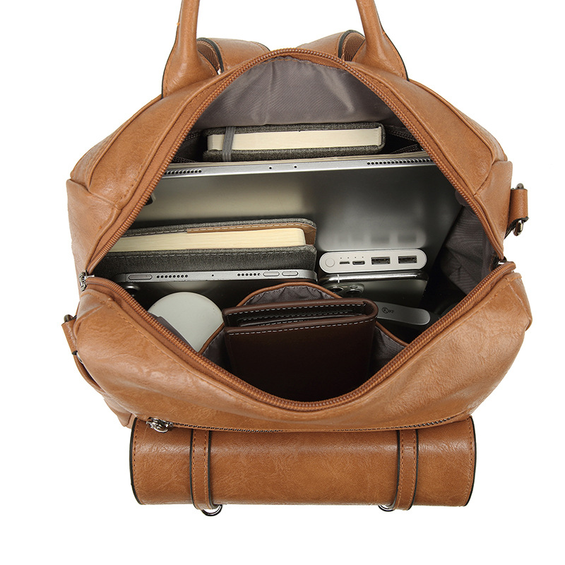 Black Retro Soft PU Leather Backpack for Women - Water-Resistant Large view 3