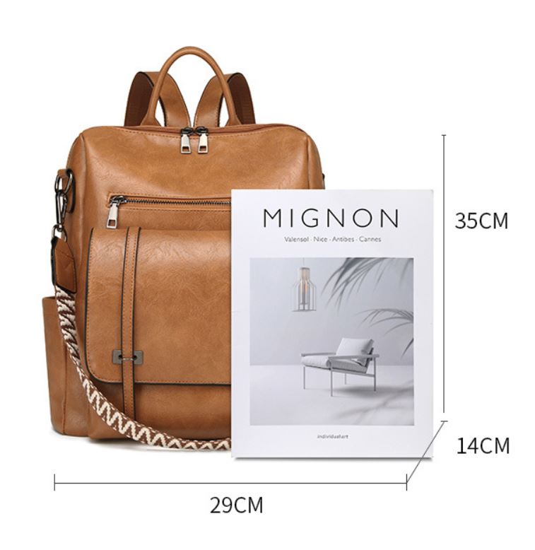 Black Retro Soft PU Leather Backpack for Women - Water-Resistant Large view 6