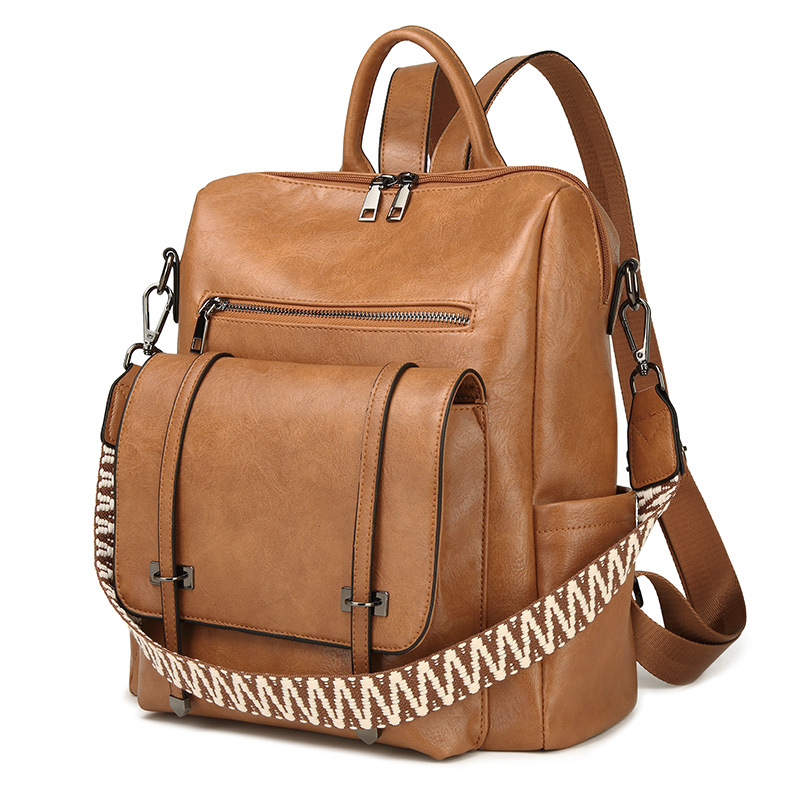 Grey Retro Soft PU Leather Backpack for Women - Water-Resistant Large Capacity view 2