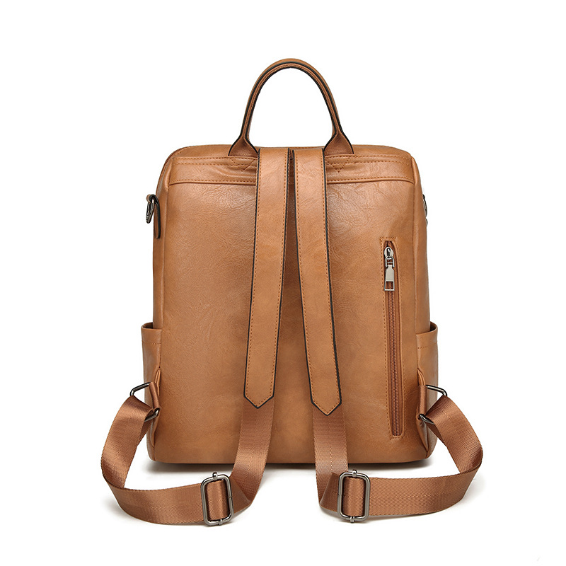 Brown Retro Soft PU Leather Backpack for Women - Water-Resistant Large view 4