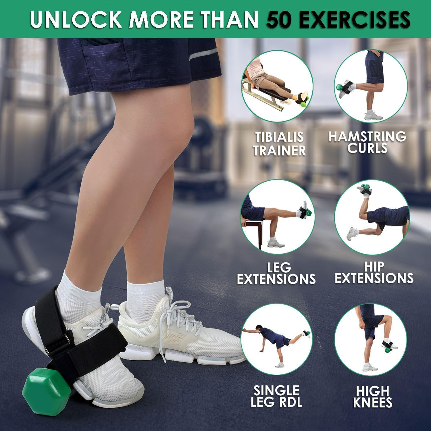 Heavy-Duty Ankle Strap Compatible With Dumbbell for Weightlifting - Adjustable view 2
