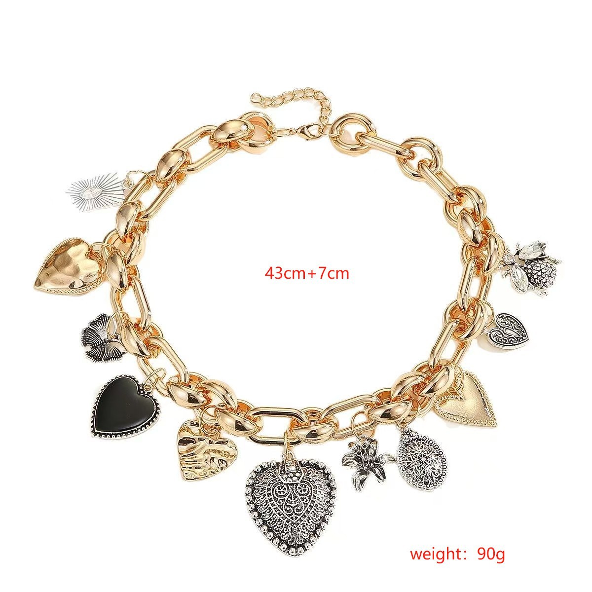 European and American Statement Exaggerated Heart & Floral Rhinestone Necklace view 4