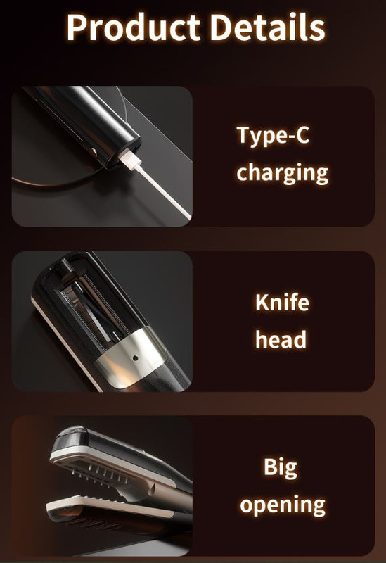 Black Cordless Automatic Split End Hair Trimmer - High-Speed Double-Sided Blade view 7