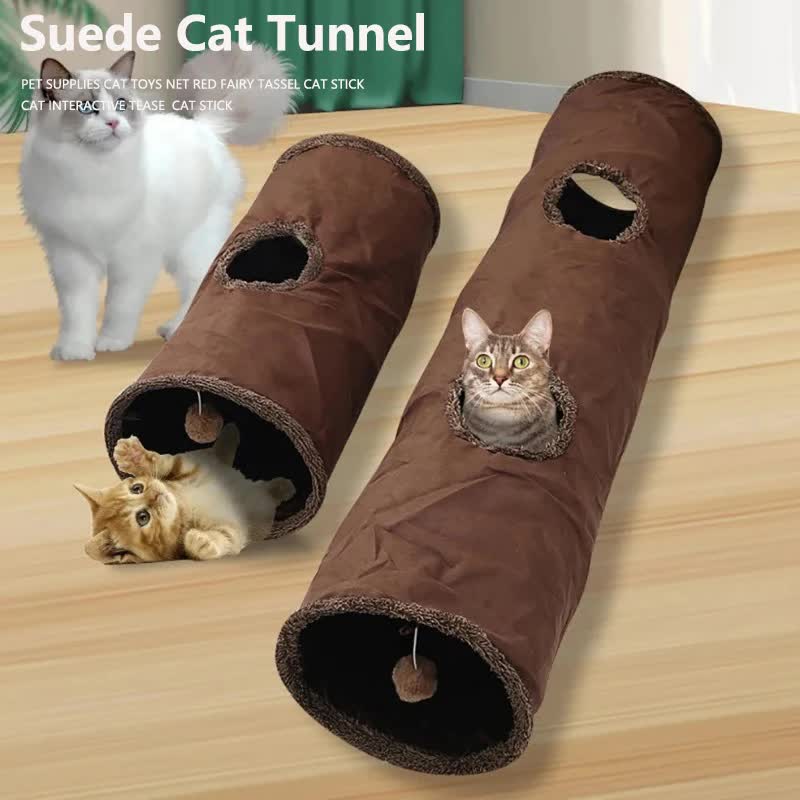30X67CM Brown Durable Suede Foldable Cat Tunnel - Interactive Multi-Sensory view 2
