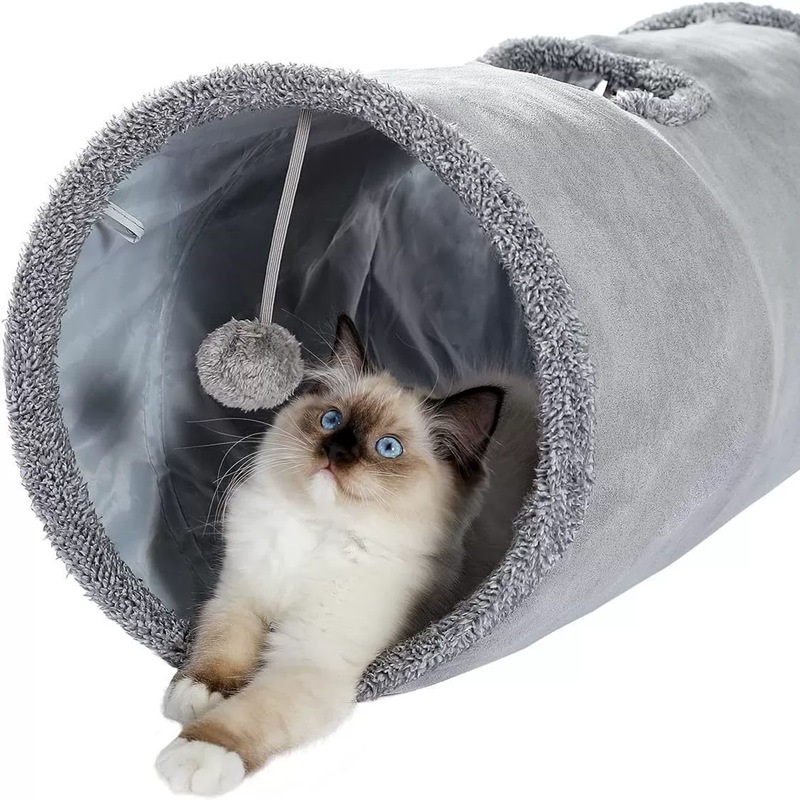 30X67CM Brown Durable Suede Foldable Cat Tunnel - Interactive Multi-Sensory view 4