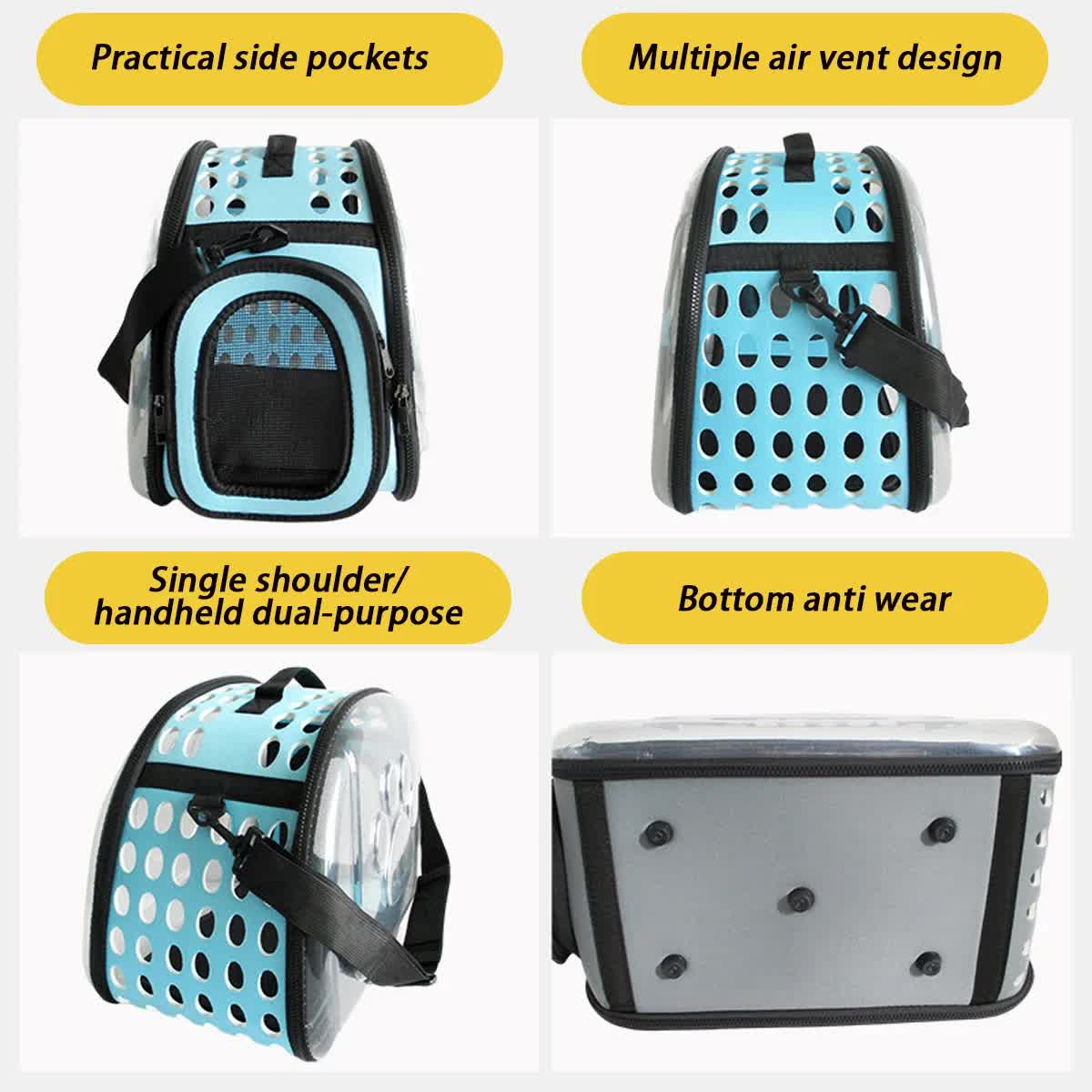 Blue Foldable Breathable Pet Carrier with Panoramic Window & Strap - EVA & view 5