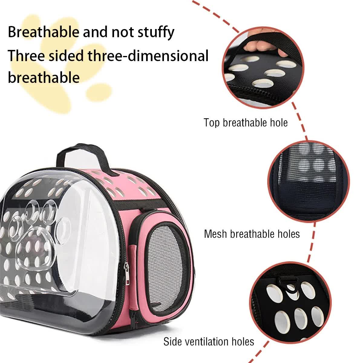 Grey Foldable Breathable Pet Carrier with Panoramic Window & Strap - EVA & view 3