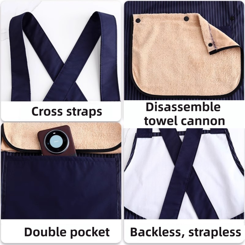 Black Waterproof & Oil-Proof Cross-Back Kitchen Apron with No-Tie Slip-On view 4