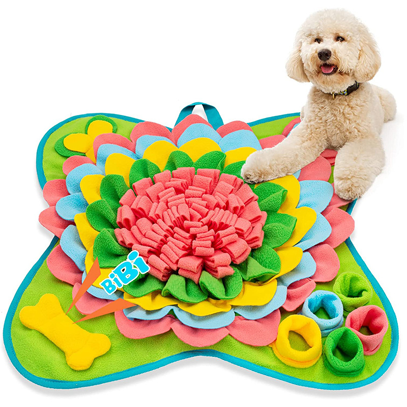 Yellow-Green 50x50CM Soft Dog Sniffing Mat with Colorful Floral & Bone - Pet