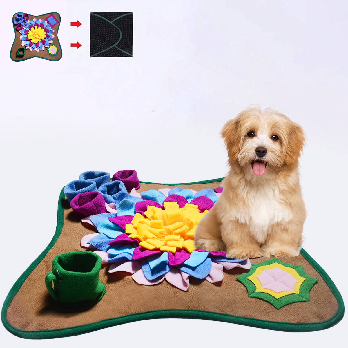 Colorful 48x48CM Durable Felt Cloth Pet Puzzle Sniffing Mat - Mental