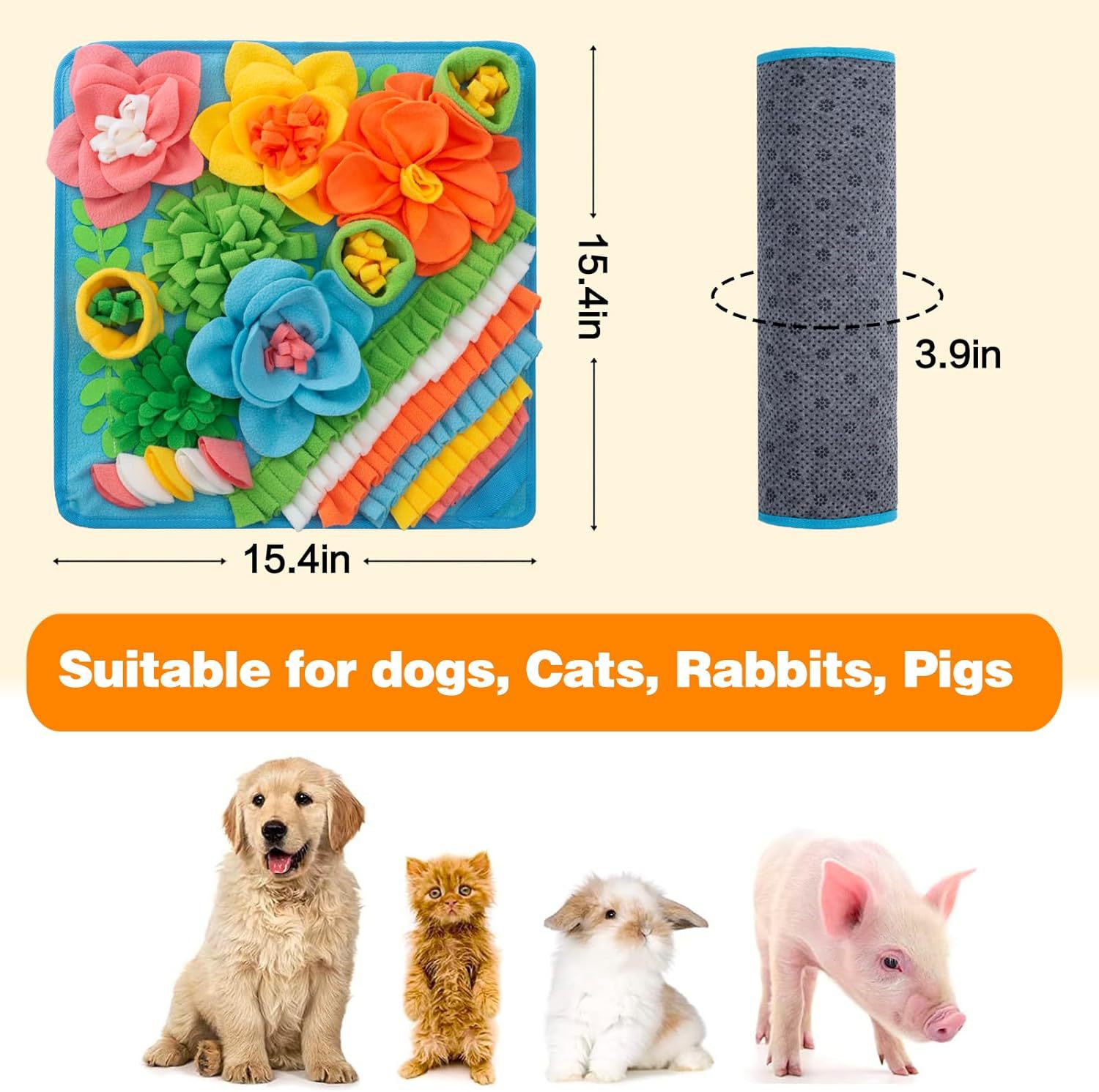 Brown 39X39CM Interactive Fleece Dog Sniffing Mat & Slow Feeder - Stress view 3