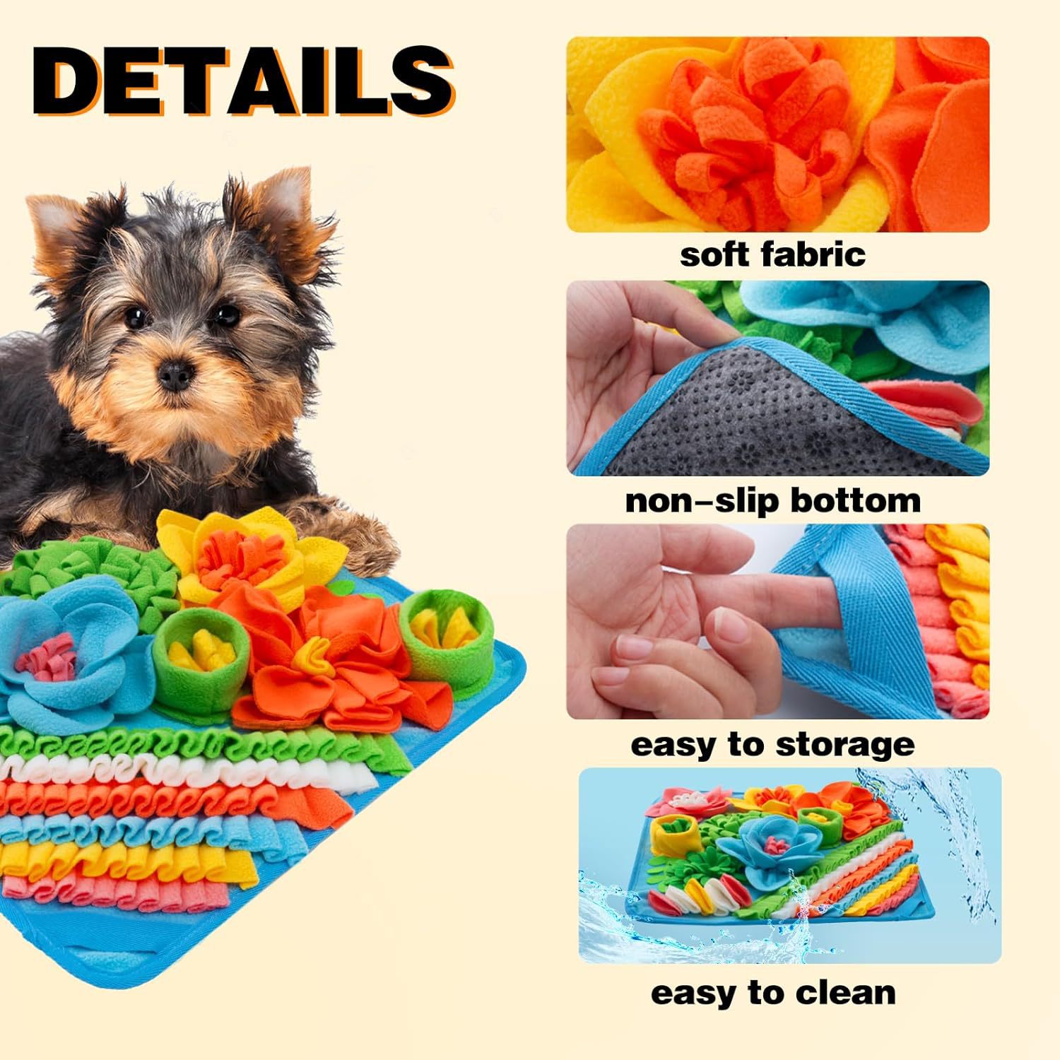 Brown 39X39CM Interactive Fleece Dog Sniffing Mat & Slow Feeder - Stress view 4