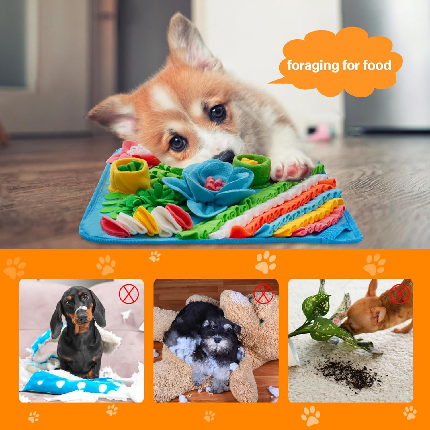 Brown 50X50CM Interactive Fleece Dog Sniffing Mat & Slow Feeder - Stress view 2