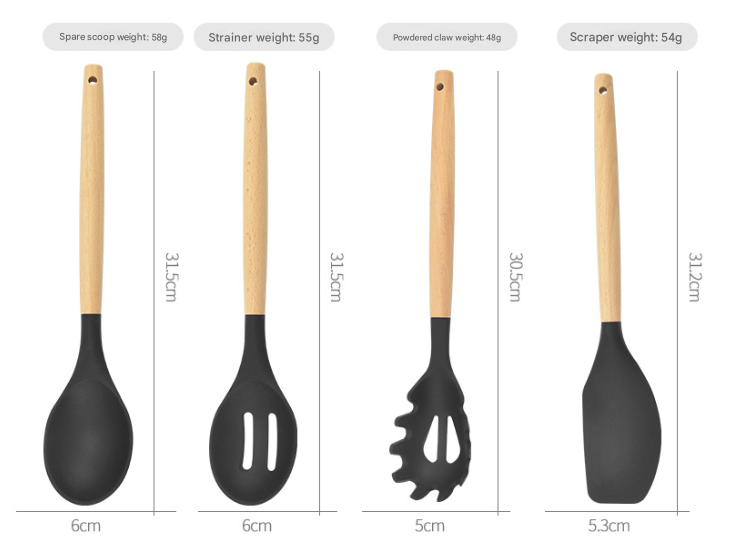 12-Piece Pink Heat-Resistant Silicone Cooking Utensils with Wooden Handles and view 5