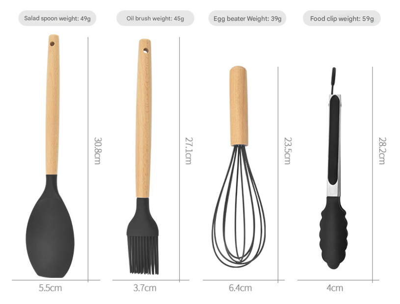 12-Piece Green Heat-Resistant Silicone Cooking Utensils with Wooden Handles view 6