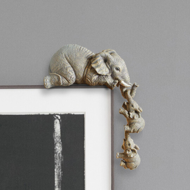 3-Piece Cute Mother Child Elephant Figurine Set - Stackable Resin Home Office view 2