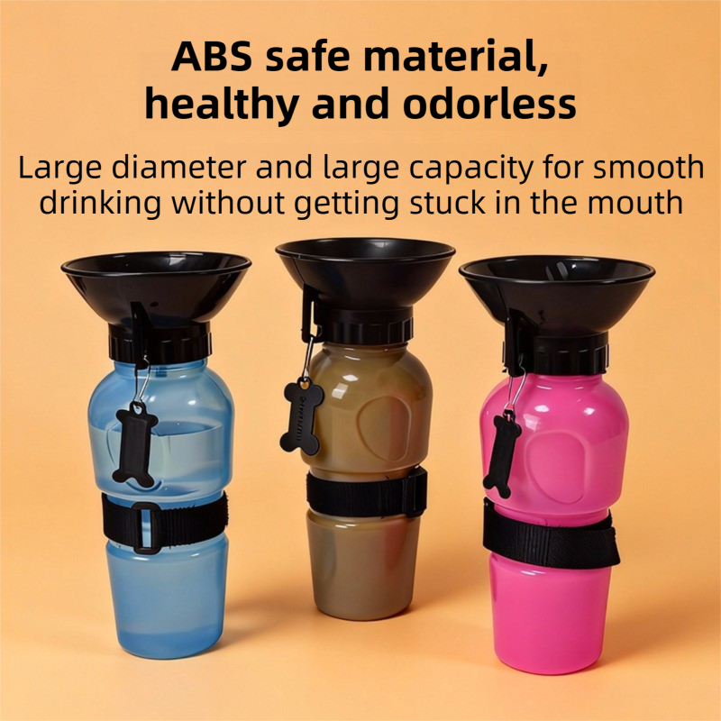 Pink 500ML Portable Pet Dog Water Bottle with 10cm Wide Bowl - Leakproof view 3