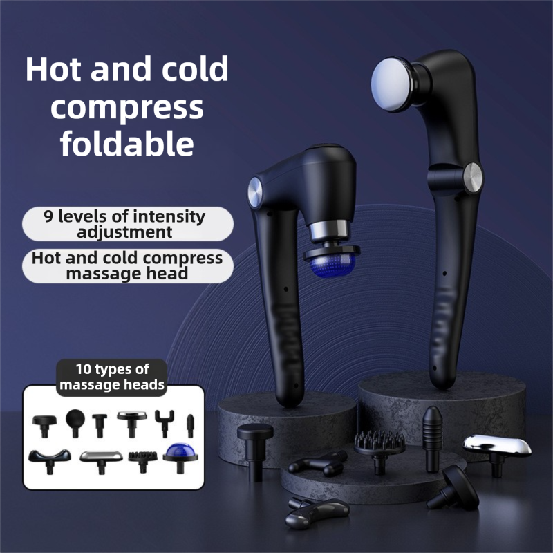 Black-Rosegold Foldable Percussion Massage Gun with Hot Cold Compress & 10 view 2