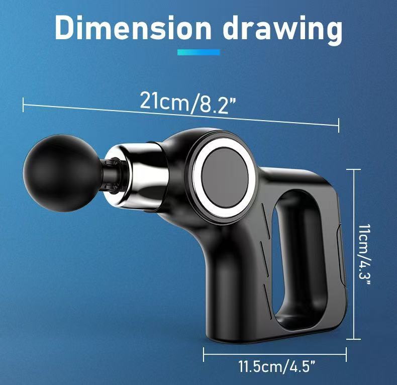 Black Portable Mini Triangle Massage Gun with 6 Heads & 6 Speed Setting - High view 8