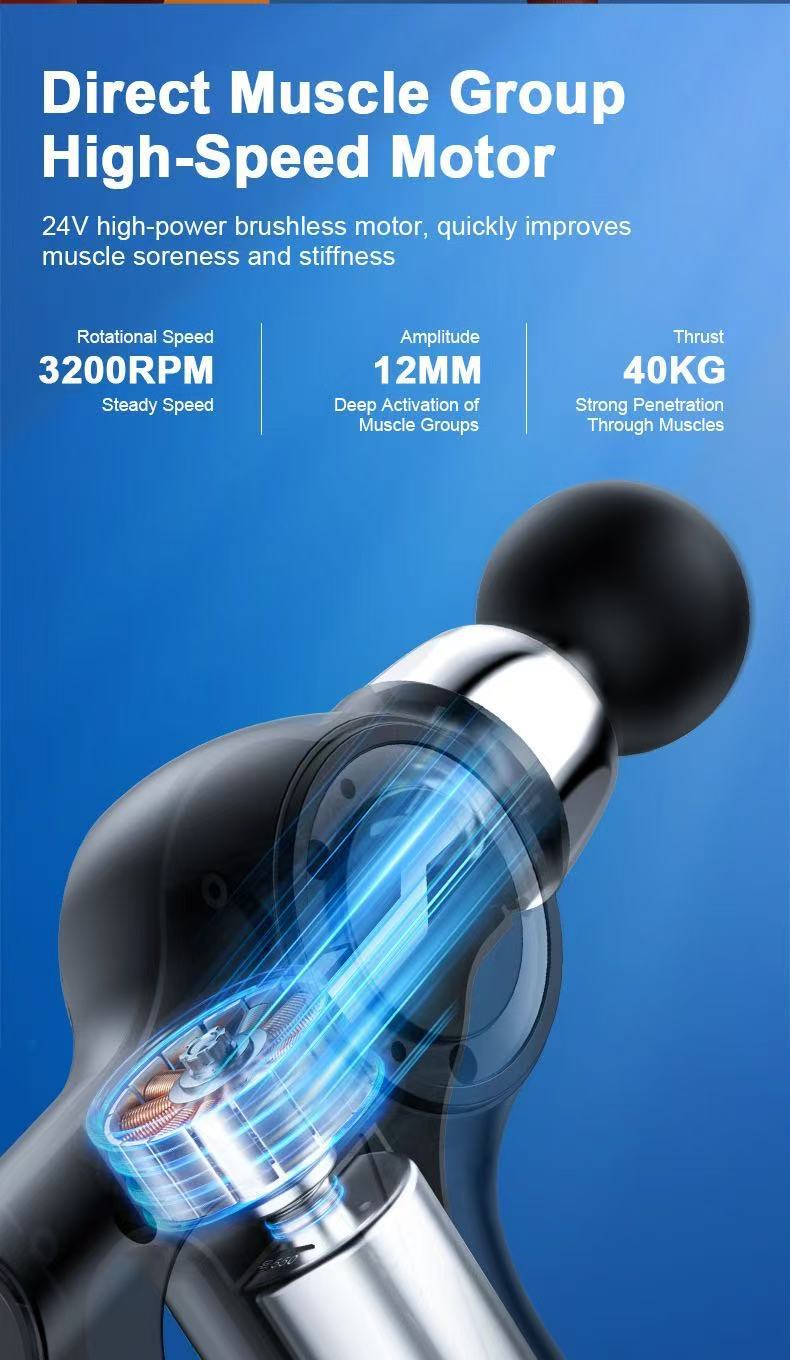 Red Portable Mini Triangle Massage Gun with 6 Heads & 6 Speed Setting - High view 5