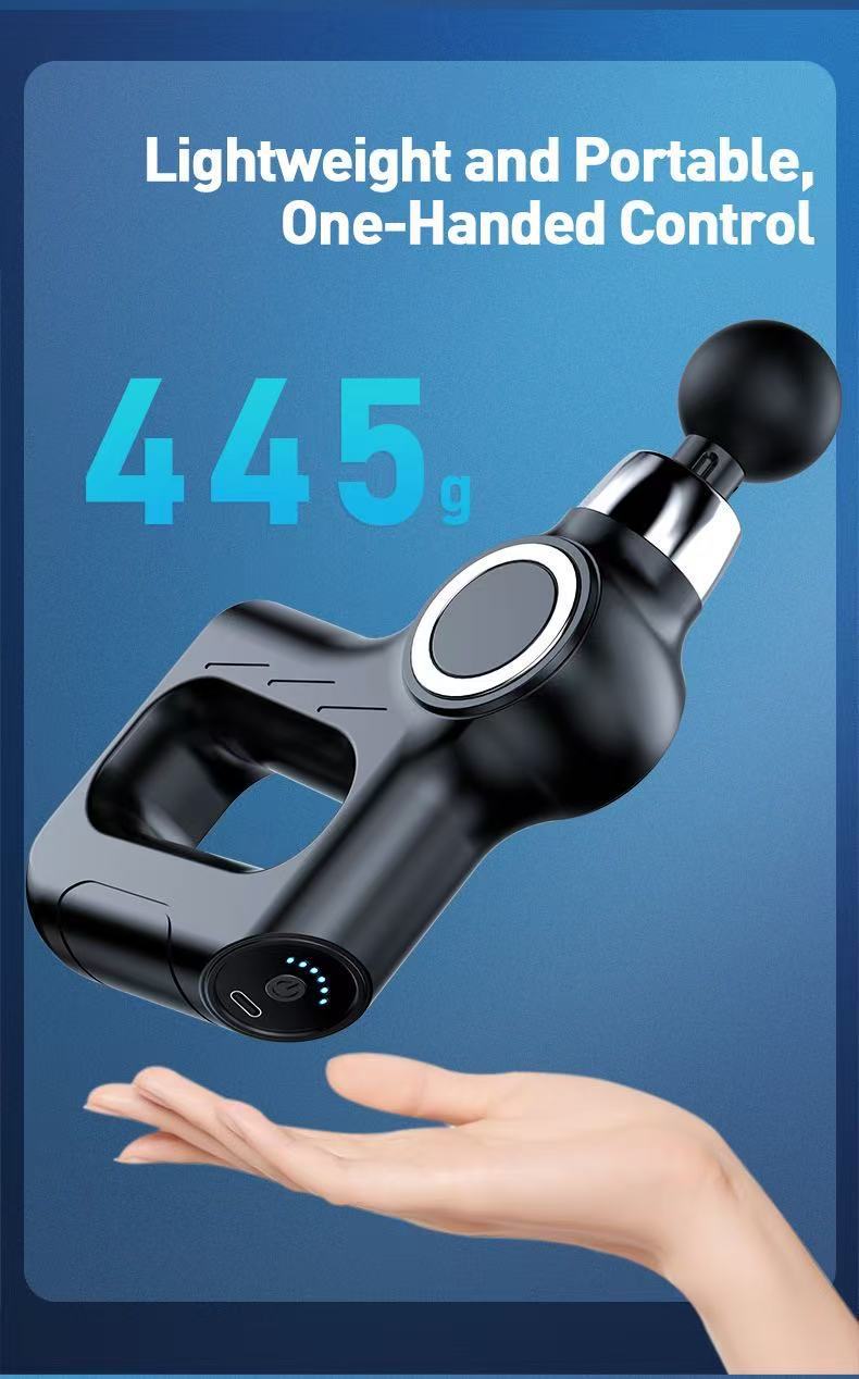 Grey Portable Mini Triangle Massage Gun with 6 Heads & 6 Speed Setting - High view 7