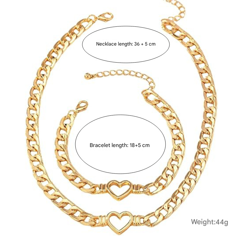 Style 3 Trendy Gold-Plated Heart Necklace & Bracelet Set - Tarnish Free Alloy view 2