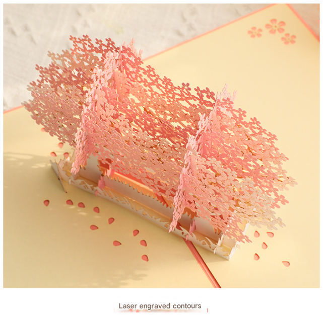 3D Handcrafted Cherry Blossom Pop-Up Greeting Card - Handwritten Paper view 3