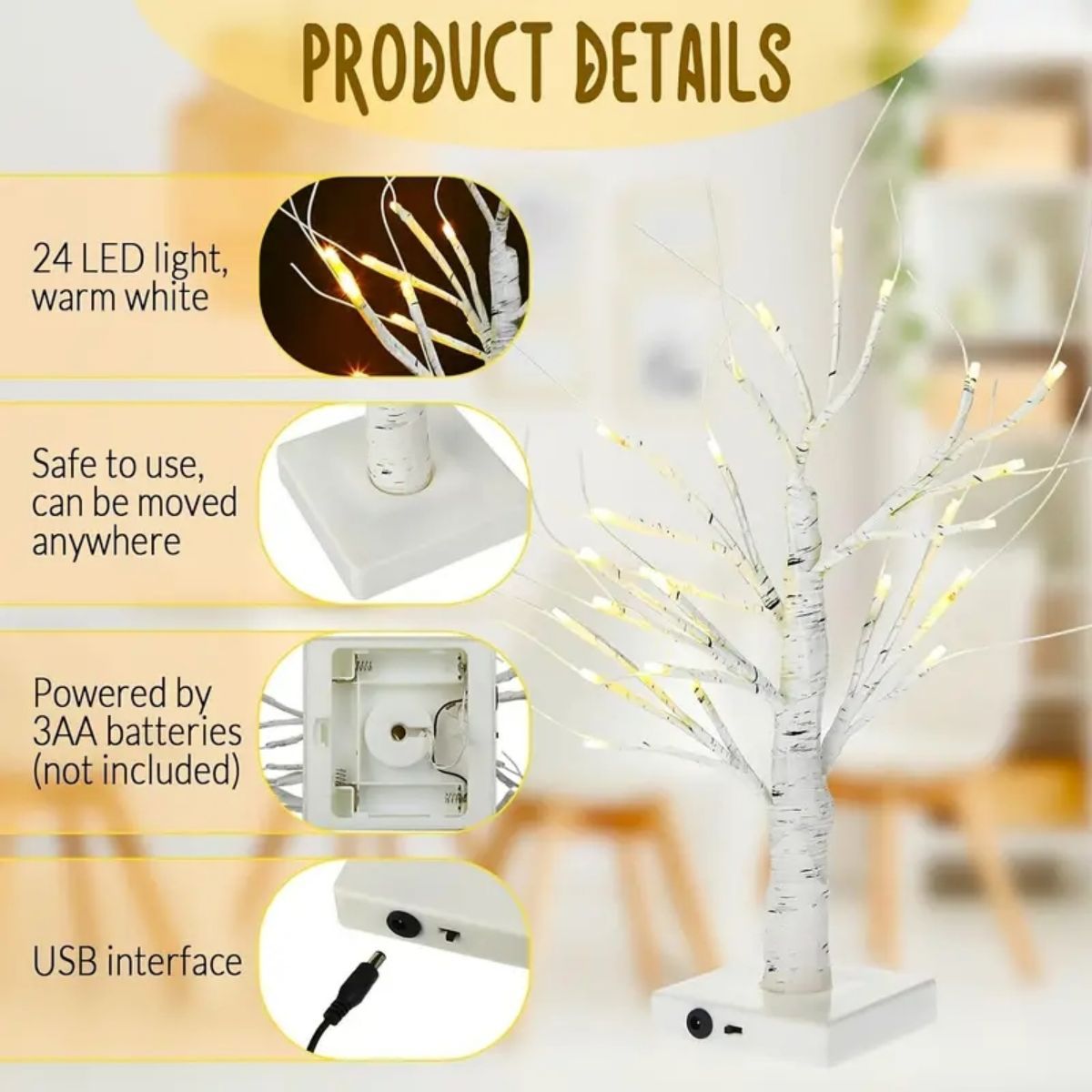144 LEDS Birch Tree Lamp with Bendable Branches Style - Warm White Romantic view 3
