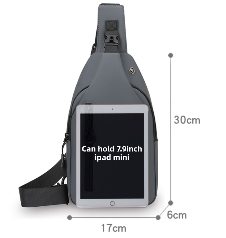 Black Waterproof Unisex Chest Bag with USB Charging & Headphone Port - 3-Layer view 4