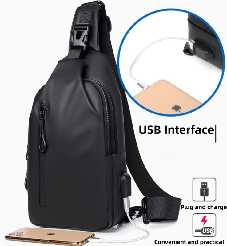 Grey Water / Wrinkle-Resistant Nylon Men's Tactical Chest Bag with USB view 2